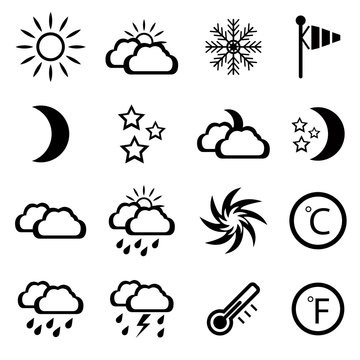 Set of black weather icons