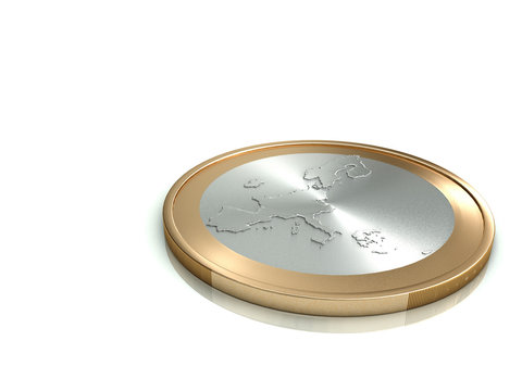 euro coin with eu contries map