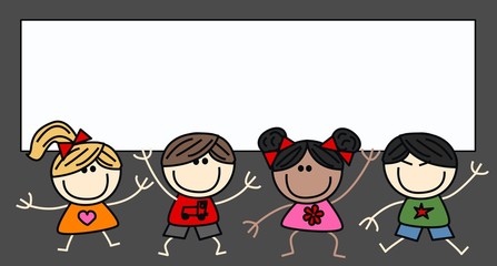 mixed ethnic chikdren with a placard
