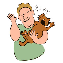 Man listens to a singing cat