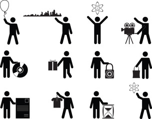 Set of people holding stuff illustrated on white
