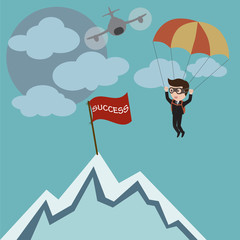Businessman parachuting to success.