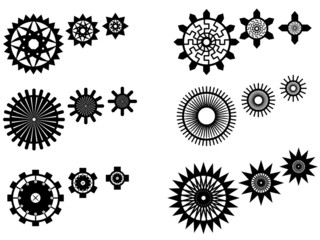 Set of unique gear wheels illustrated on white