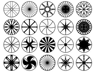 Set of wheel rims illustrated on white
