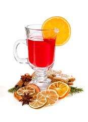 Winter wine and Christmas decoration on the table