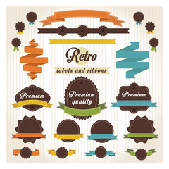 labels and ribbon retro vector set