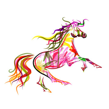 Horse sketch colorful for your design. Symbol of 2014 year
