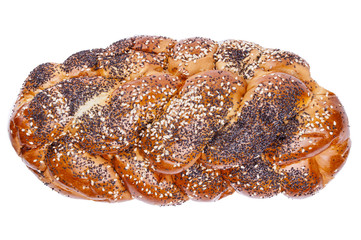 Loaf of bread with seeds isolated on a white background