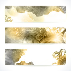 Set of gold abstract vector banners.
