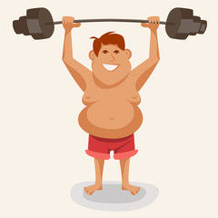 illustration of an athlete lifting a weight, fat man
