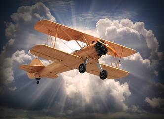 Retro style picture of the biplane. Transportation theme.