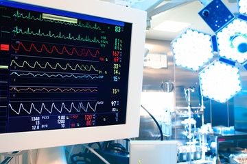 View of the modern operating room with a monitor and a surgical