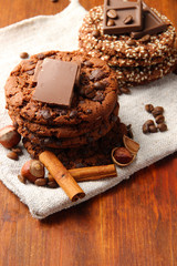 Homemade cookies with sesame seeds, chocolate,