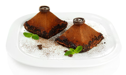 Delicious chocolate cakes isolated on white