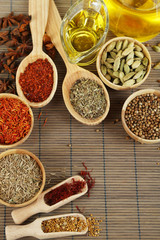 Many different spices and fragrant herbs