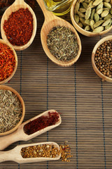 Many different spices and fragrant herbs