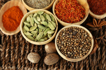 Many different spices and fragrant herbs