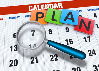 Calendar with magnifying glass