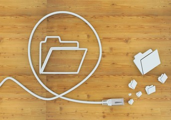 Illustration of a connected folder icon formed by an cable