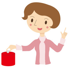 箱に小銭を入れる女性