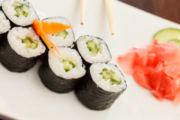 sushi with chopsticks