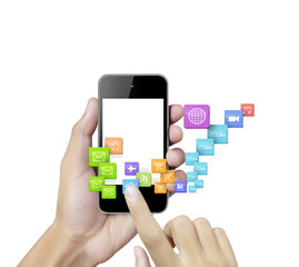 Touch screen mobile phone, in hand