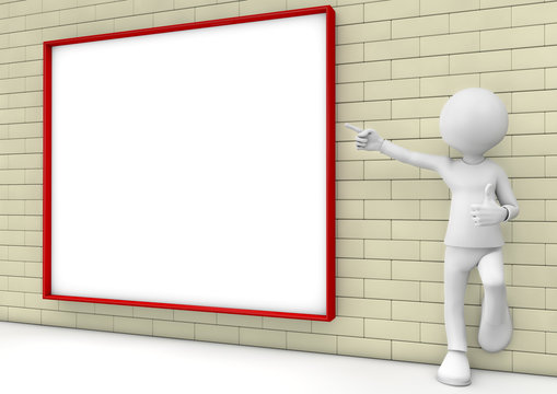 business man with blank board and ok gesture