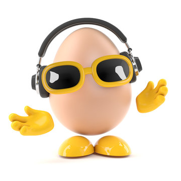 Egg listens on his headphones