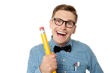 Nerd university student laughing