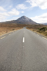 Tarmac road to the Errigal mountains