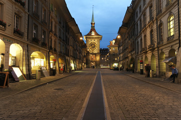 Alley to clock tower at Bern on Switzerland