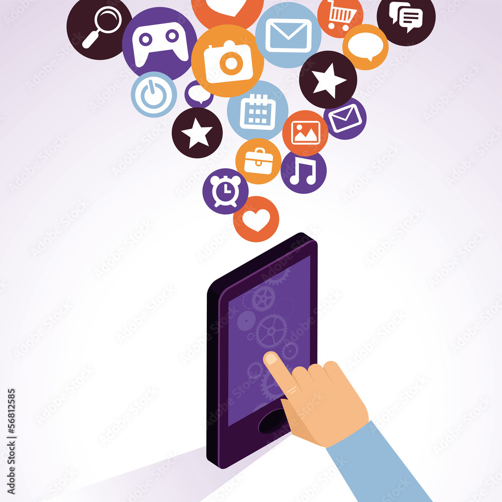 Poster vector mobile phone with icons