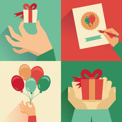 Vector set of greeting card in flat  style