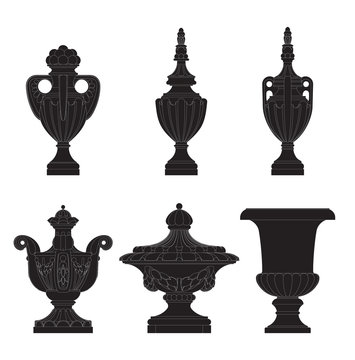 set of classic urns, planters