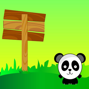 panda with signboard in the nature art color vector illustration