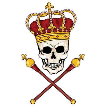 vector character - skull king and crossed royal scepters
