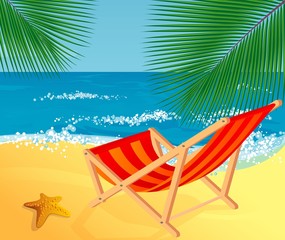 Chaise lounge on a beach. Vector.