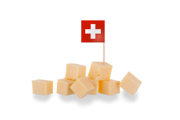 Pieces of cheese isolated on a white background