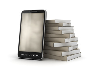 Stack of books and mobile phone