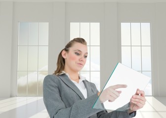 Woman pressing something on the pane