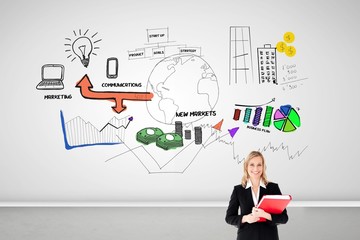 Businesswoman smiling and holding folders