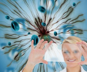 Blonde doctor holding virtual screen