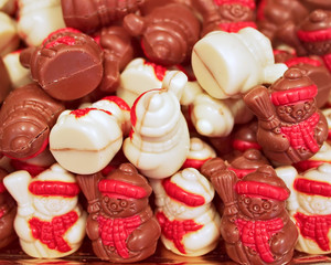 chocolate snowmans closeup, festive background