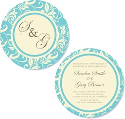 Round, double-sided vintage wedding invitation