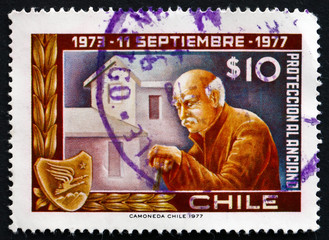 Postage stamp Chile 1977 Old Man and Home