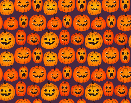 Halloween background with funny pumpkins