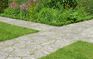 Stone paths crossing in a garden