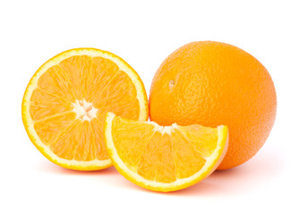 Sliced orange fruit segments  isolated on white background