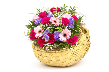colourful flowers in a basket