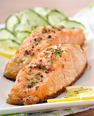 Fish dish - grilled salmon with vegetables